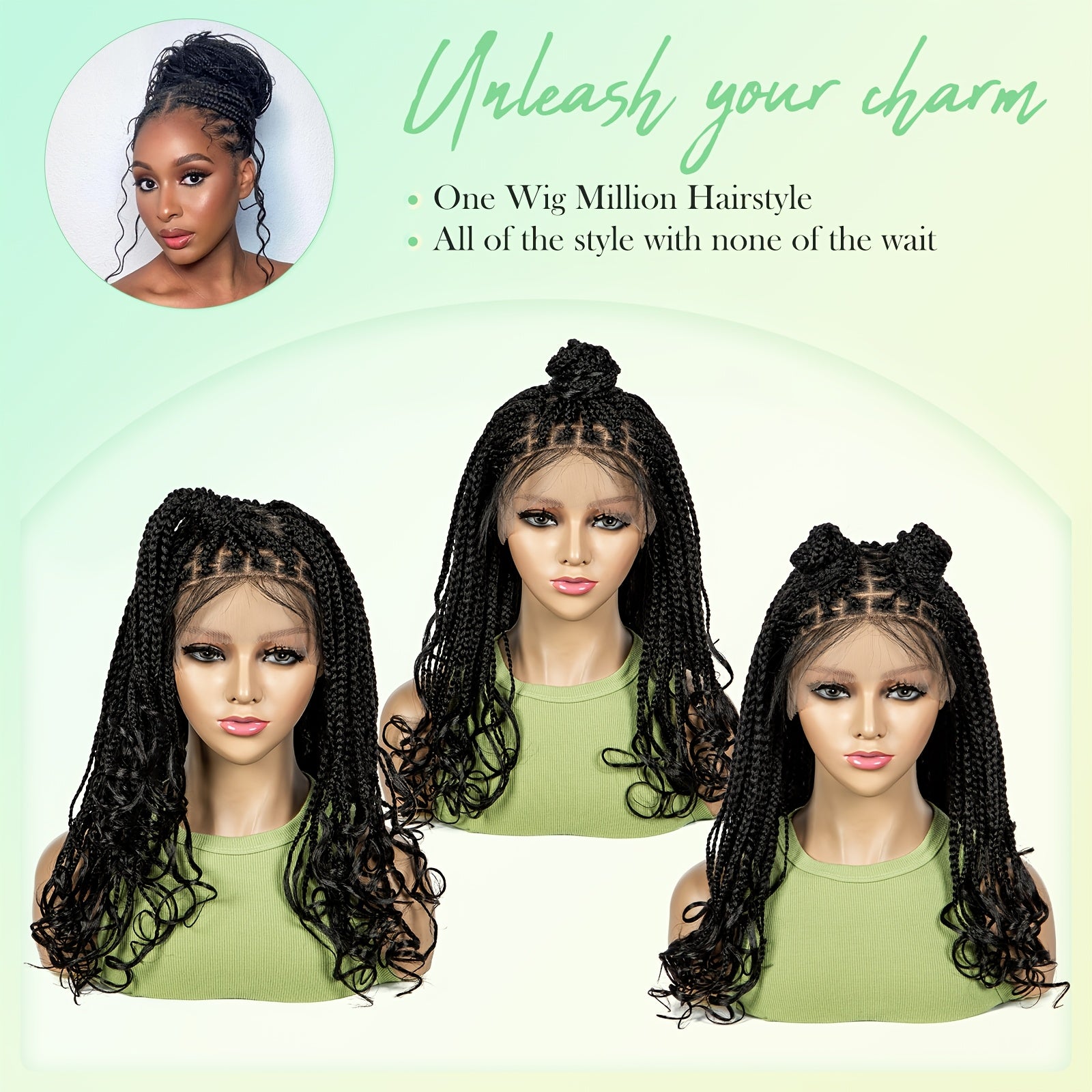 20 Inches - 9*6 HD Front Lace Braided Wigs with Curly Ends, Goddess Box Braids Crochet Hair, Braid Wigs Curly Ends Part Braided Front Lace Wig, Handmade Braiding Wigs with Baby Hair for Women (20 INCH, Available in Three Colo